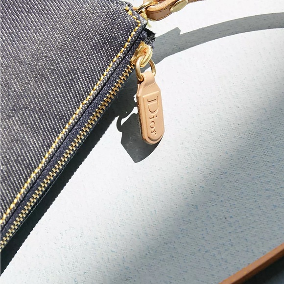 AUTH DIOR Y2K DARK DENIM & TAN LEATHER MINI SADDLE BAG VINTAGE EUC POUCHETTE - Picture 4 of 17